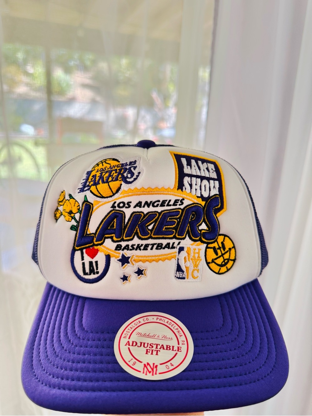 Mitchell & Ness Los Angeles Lakers Purple and White Kids Patch Trucker Hat